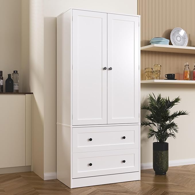 64.2" Tall White Kitchen Pantry, Storage Cabinet with Doors and Drawers, Freestanding Wooden Organizer for Kitchen, Dining Room-CasaMuseHome