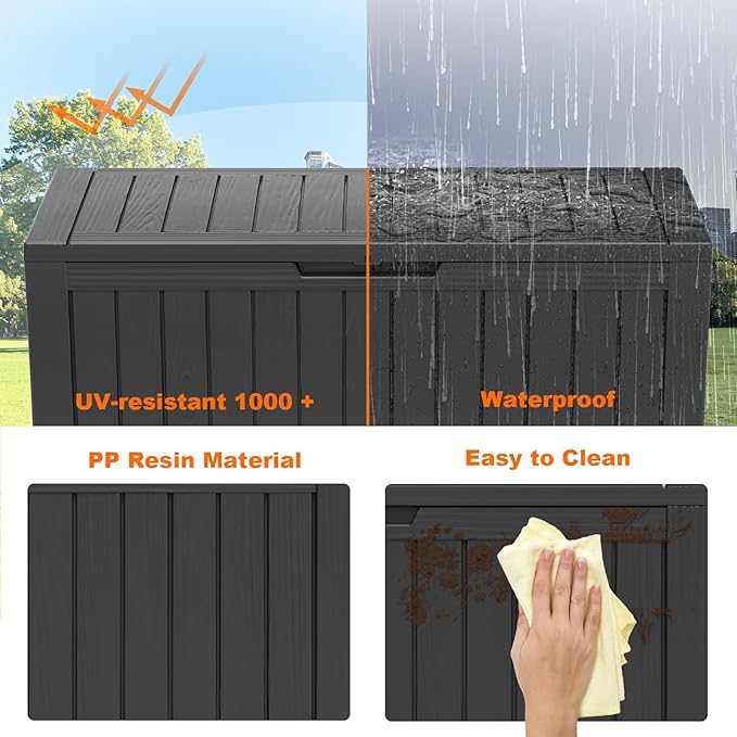 80 Gallon Resin Deck Box, Lockable Patio Outdoor Storage Box for Furniture, Garden Tools and Tools Storage, Waterproof Outside Storage Box - Black-CasaMuseHome