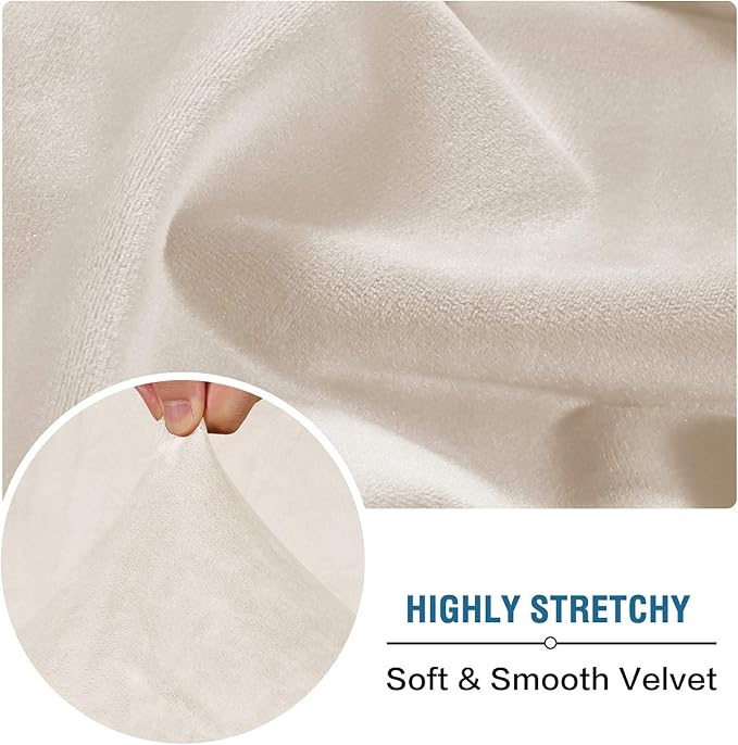 H.VERSAILTEX Velvet Stretch Couch Cushion Cover Plush Cushion Slipcover for Chair Cushion Furniture Protector Seat Cushion Sofa Cover (1 Piece Armchair Cushion Covers, Ivory)-CasaMuseHome