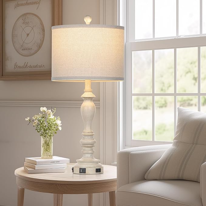 27.5" Retro Table Lamps Set of 2 with USB A+C Charging Ports -Nightstand Lamp for Bedroom Vintage Rustic Table Lamps for Living Room Traditional Nightstand Bedside Lamps（2 Bulbs Included）-CasaMuseHome