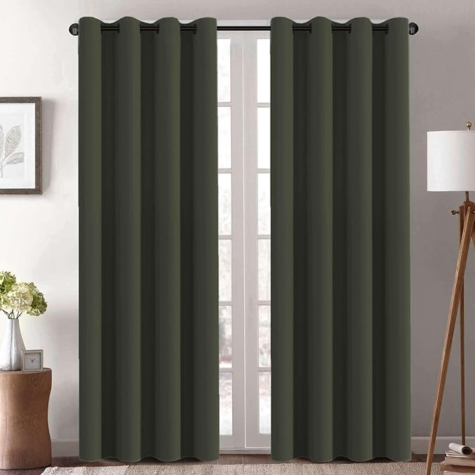 H.VERSAILTEX Thermal Insulated Blackout Window Panels Microfiber Formaldehyde-Free Kids Curtains for Holiday Season Home Decoration,Grommet Top,52 by 96 - Inch - Olive - Set of 2-CasaMuseHome