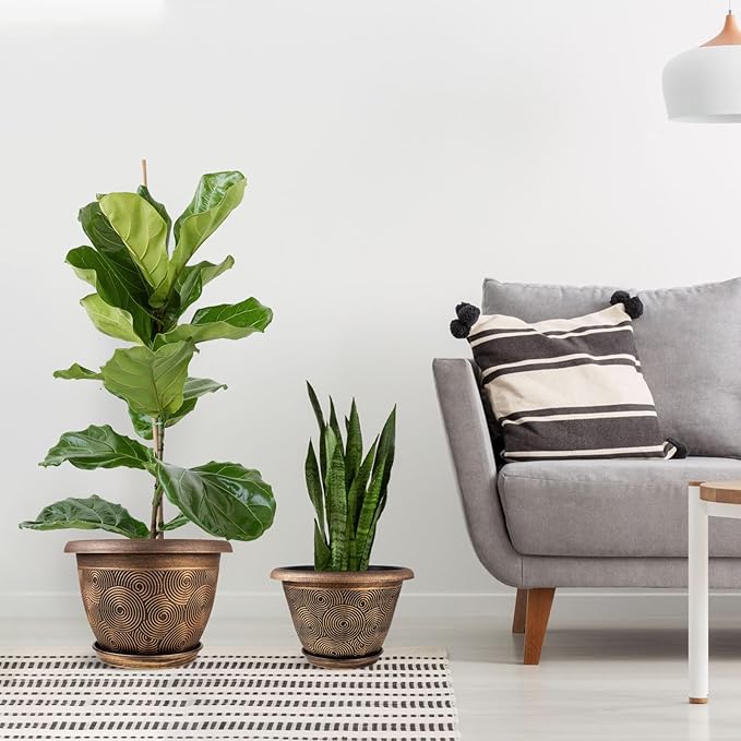 12 Inch Large Planter Pot for Plants Indoor Outdoor, 4 Pack Plastic Flower Pots with Drainage Hole & Tray, Modern Decorative Garden Pot with Saucer, Plant Container for House-CasaMuseHome