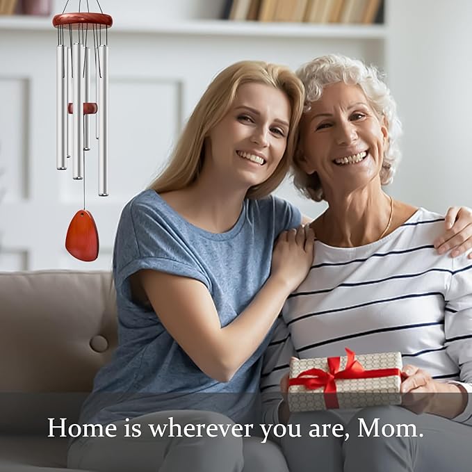 28" Wind Chime for Mothers Day, Decorative Wind Chimes for Outside, Memorial Windchimes Remembrance Gift for Women Mom Grandma, Metal Wind Chimes Outdoor Decor for Garden Patio Zen(Silver)-CasaMuseHome