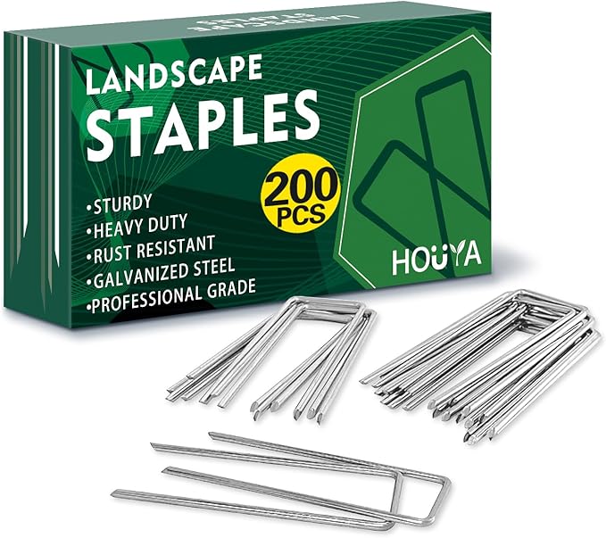 200 Pack Landscape Staples 4 Inch 12 Gauge Garden Stakes Galvanized Garden Staples Ground Pins Anti-Rust Ground Stakes for Weed Barrier, Irrigation Tubing, Yard Lawn, Landscape Fabric-CasaMuseHome