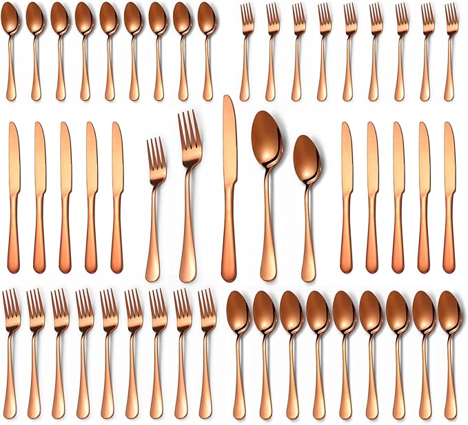 50 Pcs Rose Gold Silverware Set for 10, Food Grade Stainless Steel Flatware Set, Eating Utensils Sets Include Fork/Knife/Spoon,Home Kitchen Tableware Set, Reusable Cutlery Set, Dishwasher Safe-CasaMuseHome