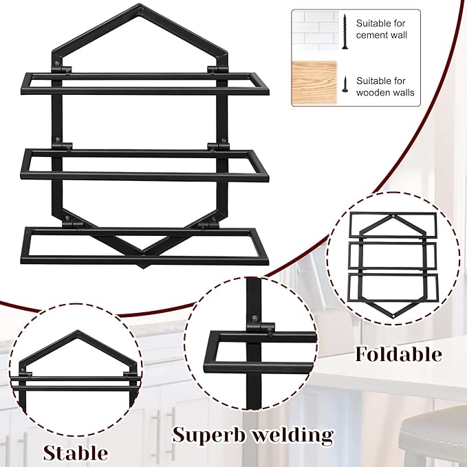 2Pcs Wall Mounted Wine Stemware Rack, Metal Hanging Wine Glass Display Holde Holds 3 Bottles, Elegant Storage for Kitchen Dining Room Bar Wine Cellar-CasaMuseHome