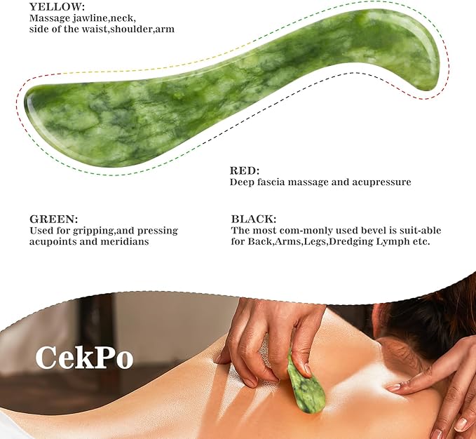 2 PCS Jade Stone Gua Sha Massage Tool, Large Guasha Muscle Scraper Tools Set with Handle Muscle Scraping Massage Tools S Shaped Anti Cellulite Spa Acupuncture Tools for Lymphatic Drainage-CasaMuseHome