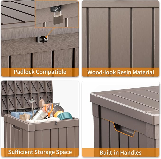 40 Gallon Resin Deck Box, Lockable Patio Outdoor Storage Box for Furniture, Garden Tools and Tools Storage, Waterproof Outside Storage Boxes - Grey-CasaMuseHome