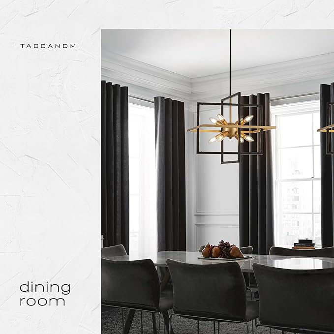 18.9'' Black Gold 8-Light Sputnik Chandelier Modern Industrial Adjustable Hanging Geometric Pendant Light Fixture for Entryway Foyer Stairway Hallway Bedroom Living Room Kitchen Island-CasaMuseHome