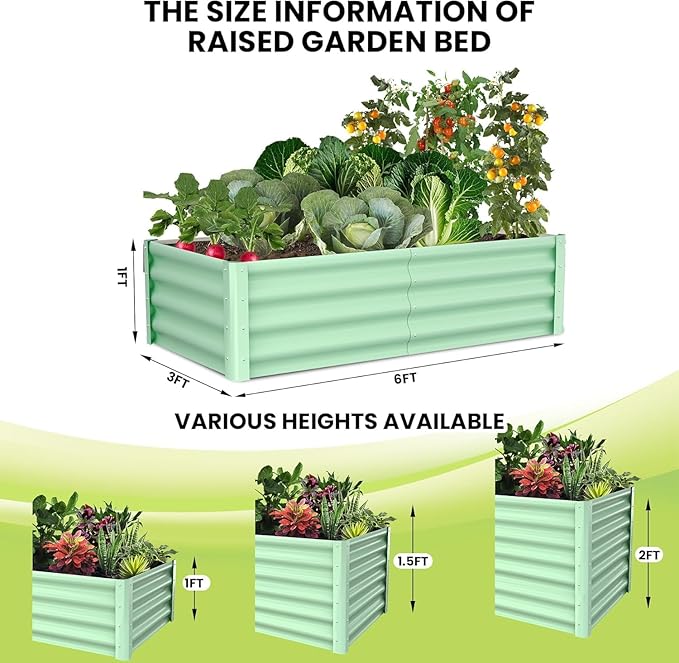 6x3x1ft Large Outdoor Planter Boxes Kit Set of 2, Galvanized Raised Bed Planter with Open-Ended Base Design, Elevated for Outdoor Plants, Durable Raised Bed for Gardening,Green-CasaMuseHome
