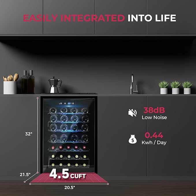 4.5 CU.FT Wine Cooler Refrigerator, Small Freestanding Wine Fridge for Red, White and Champagne, Mini Fridge with Adjust Temperature, Black-CasaMuseHome