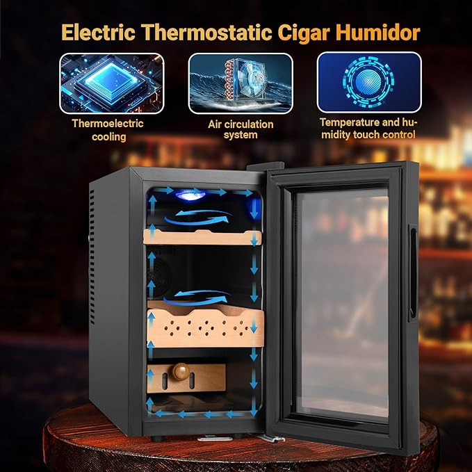 25L Cigar Electric Humidor, 200 Counts Large Capacity,Thermostatic Electric Cooler Cabinet with Digital LED Screen, Safety Lock,Smart Humidity & Temp Control, Gifts for Men-CasaMuseHome