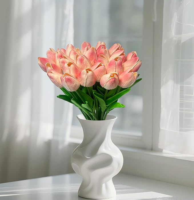 15pcs Real Touch Tulips PU Artificial Flowers Fake Tulips Flowers for Arrangement Wedding Party Easter Spring Home Dining Room Office Decoration-CasaMuseHome