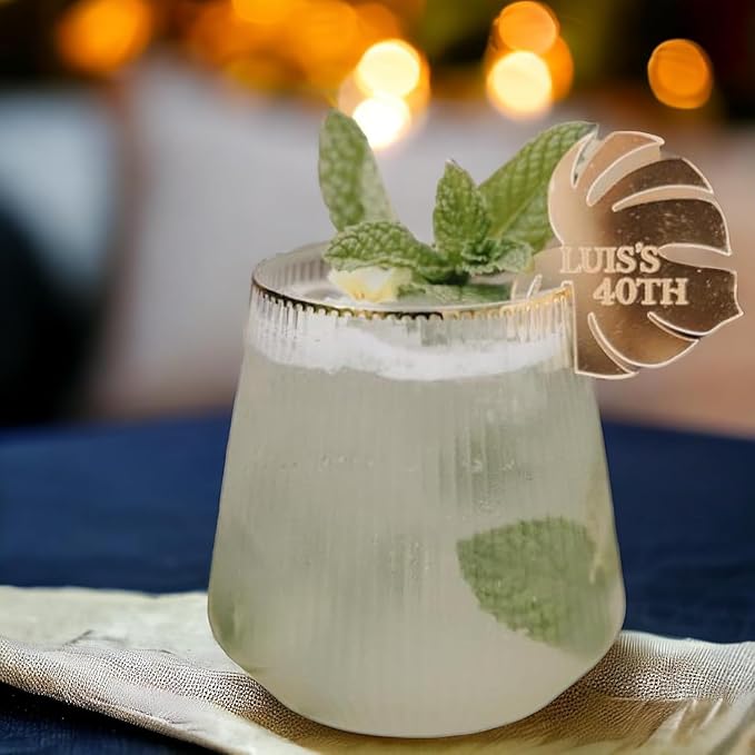 24 Pack Ribbed Origami Ripple Plastic Glasses, 12-9 Ounce Stemless Champagne Flutes & 12-12 Ounce Cups, BPA-Free Disposable Shatterproof Toasting Glasses for Weddings, Bars, and Events (Gold Rim)-CasaMuseHome