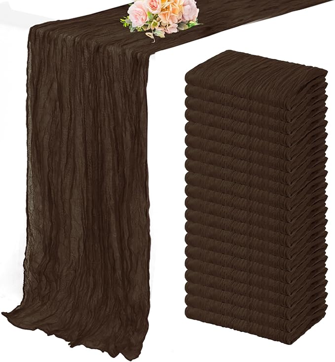 6FT 20 Pack Brown Cheesecloth Table Runner 20 x 120 Inch Long Boho Fabric Rustic Cheese Cloth Table Runner for Wedding Bridal Shower Baby Shower Gauze Sheer Birthday Party Table Decorations-CasaMuseHome
