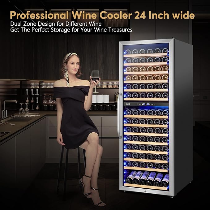 24 Inch Wine Cooler Fridge Dual Zone, Professional Large Capacity High Wine Refrigerator with Powerful Compressor, Quiet Operation and Elegant Design-KMHJ408D-CasaMuseHome