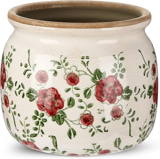 1 Pcs Vintage Planter Large Ceramic Plants Pot Red Plum Crack Cottage Scroll Vase Flower Vase Pot Indoor Plants Home Kitchen Decor Farmhouse Antique Decorative Gift-CasaMuseHome