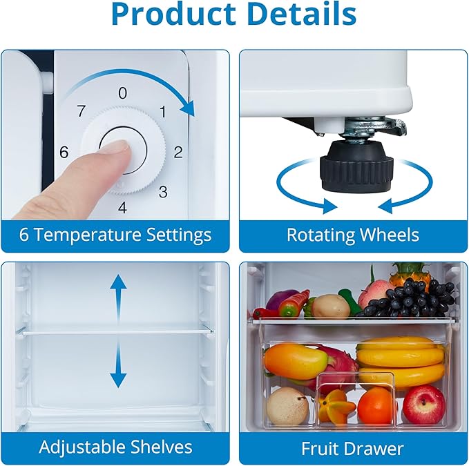 3.2 Cu.Ft Mini Fridge with Freezer, Small Refrigerator with Single Door and Adjustable Thermostat, Shelf, Energy Efficient, Compact Fridge for Bedroom, Office，white-CasaMuseHome