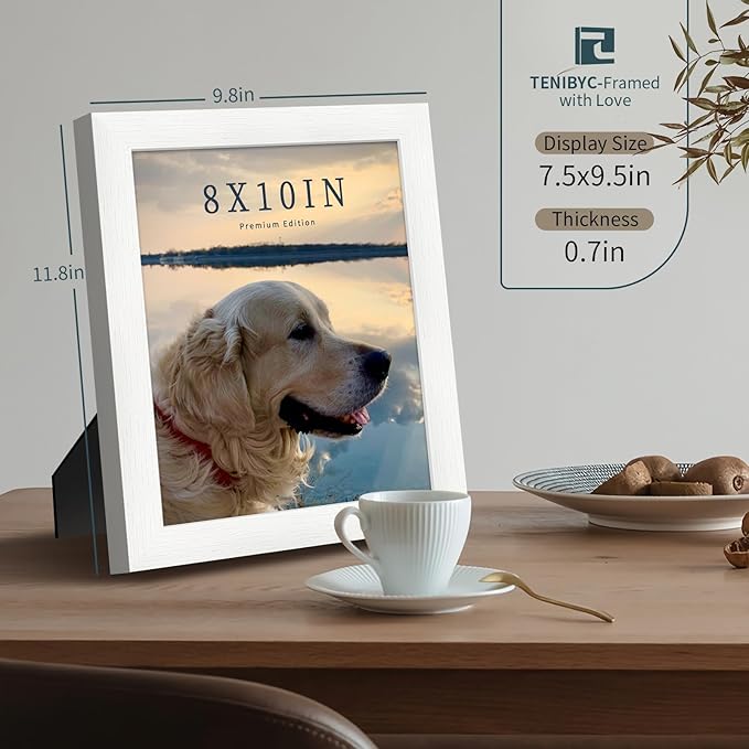 8x10 Picture Frame Set - 3 Pack, Textured White Solid Wood, HD Tempered Glass, Gallery Photo Frame, Table or Wall Display-CasaMuseHome