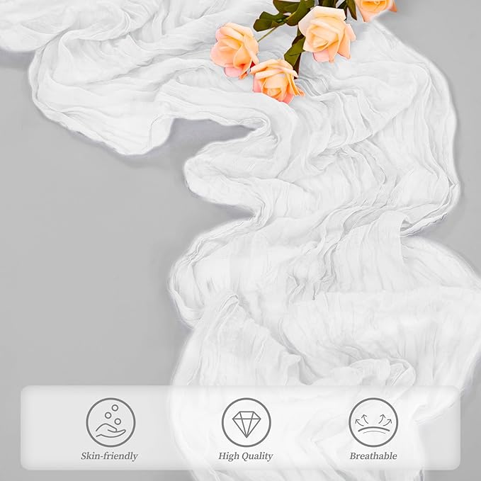 10FT 20 Pack White Cheesecloth Table Runner 20 x 120 Inch Long Rustic Gauze Cheese Cloth Table Runner for Wedding Bridal Baby Shower Table Decorations Boho Fabric Sheer Birthday Party Table Decor-CasaMuseHome