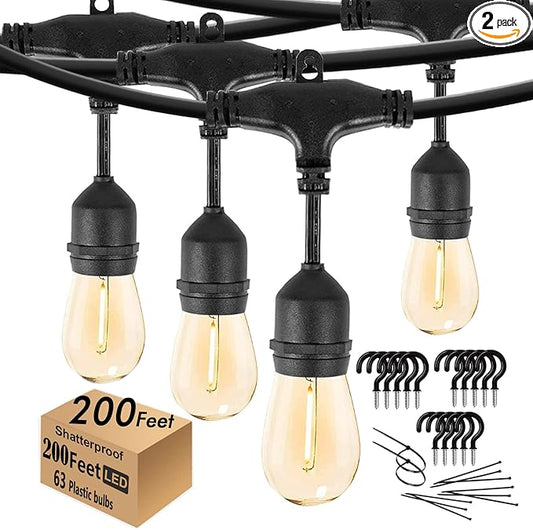 200FT String Lights for Outside LED Patio Lights Outdoor Waterproof with 63 Shatteproof Edison Lights Outdoor String Lights 2200K for Patio Gazebo Pergola Café-CasaMuseHome