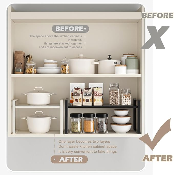 3 Pack Expandable Cabinet Shelf Organizer Kitchen Shelf Riser Stackable Pantry Shelves Kitchen Organizers and Storage Metal Spice Rack Countertop Organizer Cupboard Adjustable Shelfs Desk Rack Shelf-CasaMuseHome