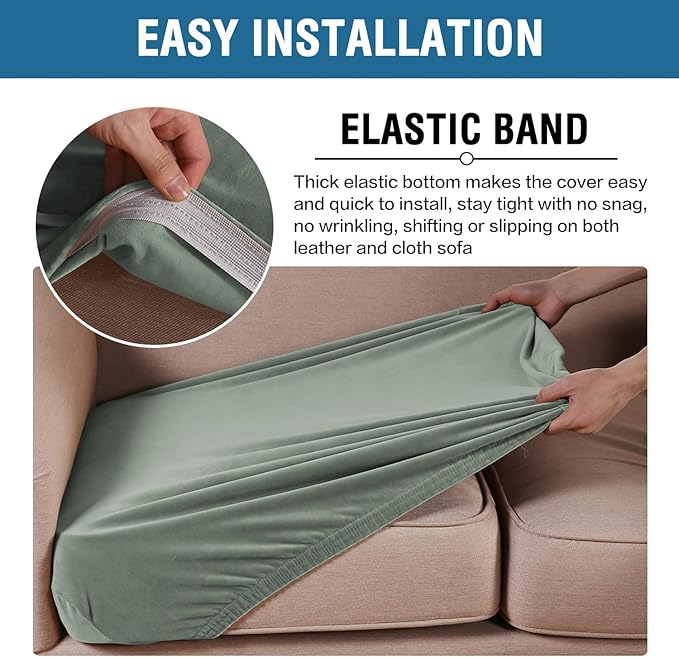 H.VERSAILTEX Velvet Stretch Couch Cushion Cover Plush Cushion Slipcover for Chair Cushion Furniture Protector Seat Cushion Sofa Cover (1 Piece Armchair Cushion Covers, Sea Grass)-CasaMuseHome