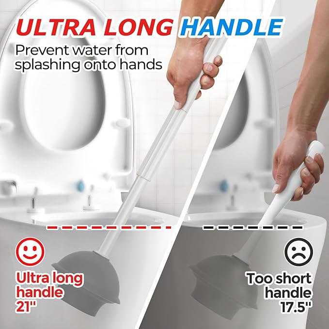 2Pack 2 in 1 Toilet Brush and Plunger Set, Extended Handle Plunger，Toilet Bowl Brush Plunger Set,Bathroom Cleaning Tools ，Toilet Brush Plunger Combo，Cleaning Supplies（Cream Grey）-CasaMuseHome