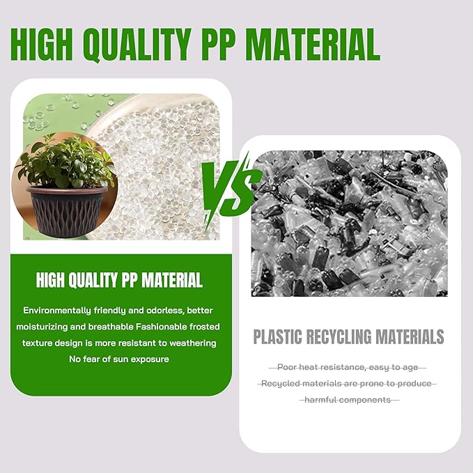 4 Pack 9 Inch Retro Plant Pots, Vintage Striped Flower Pots with Drainage Hole & Saucer, Large Plastic Planters for Indoor and Outdoor Plants, Decorative Garden Pots(Copper)-CasaMuseHome