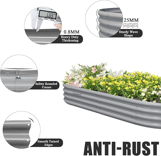 2 Pack 8x4x1FT Galvanized Raised Garden Bed Kit Oval Metal Ground Planter Box Outdoor Bottomless Planter Raised Beds for Vegetables Flowers Herbs Fruits, Gray-CasaMuseHome
