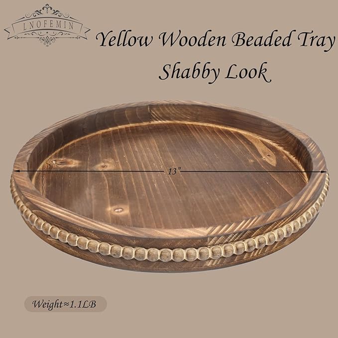 Round Burnt Wood Serving Tray with Beads, Wooden Decorative Tray for Entertaining, Decoration, and Gifting,-CasaMuseHome