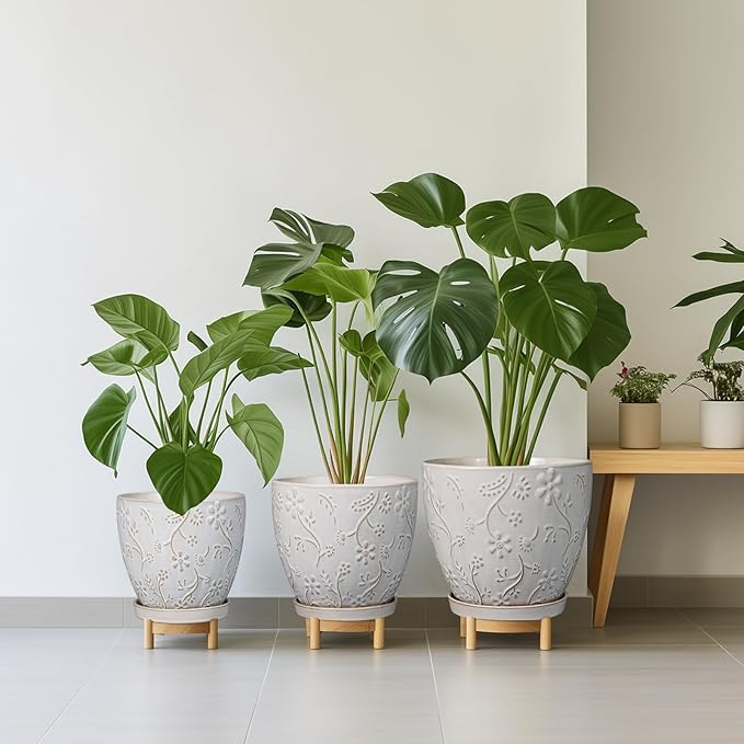 6 Inch Ceramic Plant Pot for Indoor Plants Outdoor Round Planter Flower Pot with Drainage Hole and Saucer for Home Garden Office Decor White-CasaMuseHome