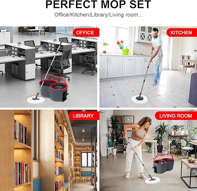 360° Spin Mop and Bucket Set Cleaning System,Mop and Bucket with Wringer Set for Home,Wet Dust Mop for Floor Cleaning with 4 Mop Heads-CasaMuseHome