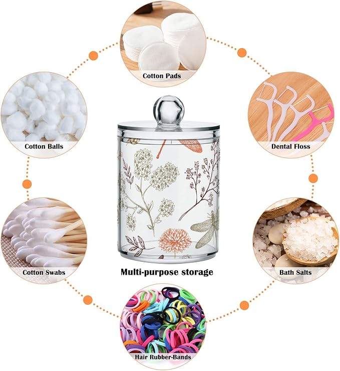 2 Pack Qtip Holder Organizer Dispenser Dragonfly Pattern Bathroom Storage Canister Cotton Ball Holder Container for Cotton Swabs/Pads/Floss-CasaMuseHome