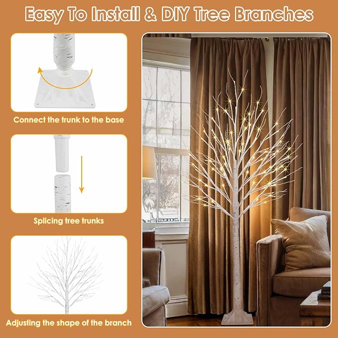 2 Pack 4FT 100LED Christmas Lighted Birch Tree, Timer Function Prelit Artificial Tree Lamp Plug in with Warm White Lights, 2 Modes Twinkling Twig Trees for Indoor Outdoor Party Christmas Decorations-CasaMuseHome