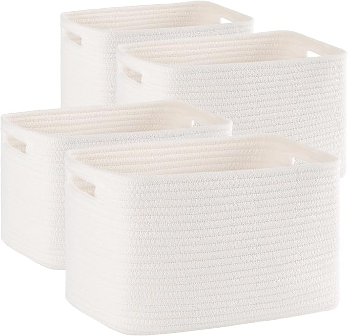 4 Pack Storage Baskets for Organizing, Woven Baskets for Shelves - Perfect for Toys, Books, Towels, and Clothes, Durable Gift Basket Bins Toy Storage, 12.7''L x9''W x7.8''H, White-CasaMuseHome