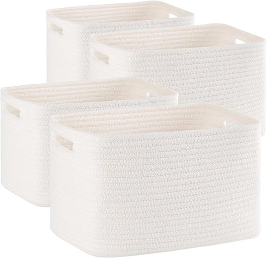 4 Pack Storage Baskets for Organizing, Woven Baskets for Shelves - Perfect for Toys, Books, Towels, and Clothes, Durable Gift Basket Bins Toy Storage, 12.7''L x9''W x7.8''H, White-CasaMuseHome