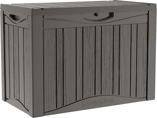 45 Gallon Double-Wall Resin Deck Box - Lockable Waterproof Outdoor Storage Box, 515bs Capacity & Doubles as Seating for Patio Furniture - Garden Tools, Pool Accessories (Brown)-CasaMuseHome