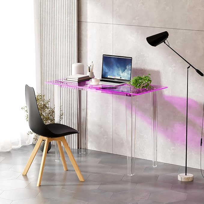 Acrylic Desk, Modern Study Table for HomeOffice-Extended Surface Multi-Purpose Console & EntrywayTable, Sturdy Lightweight Design（(42.5-inch, Pink)-CasaMuseHome