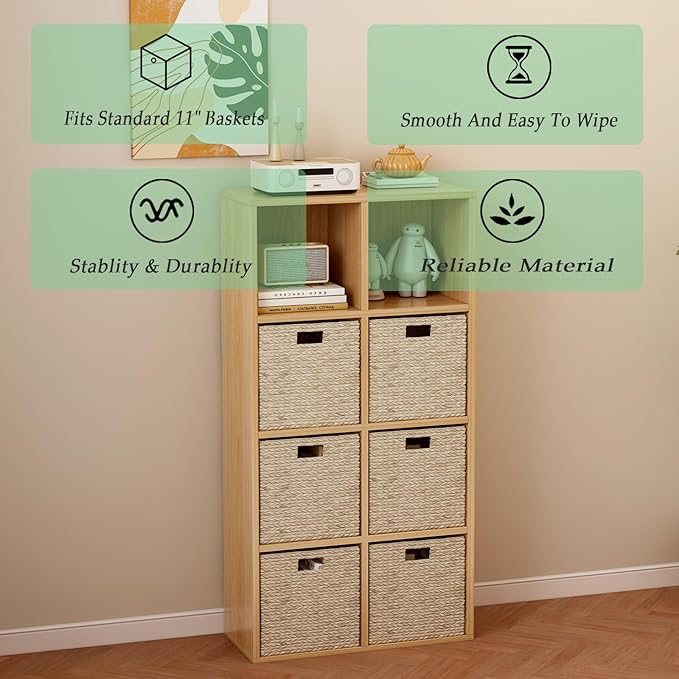 8-Cube Storage Shelf Bookcase - Wooden 4-Tier Floor Standing Open Bookshelf for Home and Office, Display Cabinet, Oak-CasaMuseHome