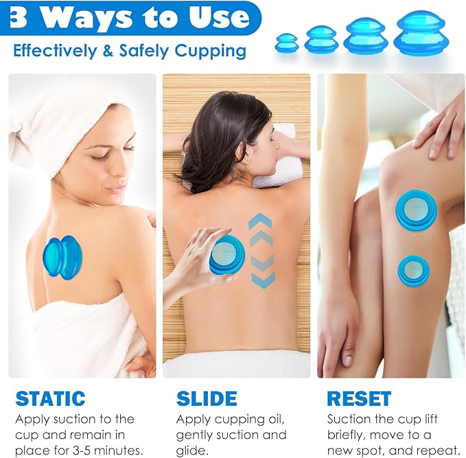 7Pcs Cupping Therapy Set-Professional Silicone Cupping, Suitable for Facial Body Massage/Deep Myofascial Release/Pain Relief/Muscle Relaxation & More (Blue,7pcs)-CasaMuseHome