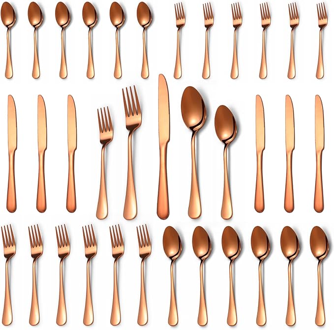 30 Pcs Rose Gold Silverware Set for 6, Food Grade Stainless Steel Flatware Set, Eating Utensils Sets Include Fork/Knife/Spoon,Home Kitchen Tableware Set, Reusable Cutlery Set, Dishwasher Safe-CasaMuseHome