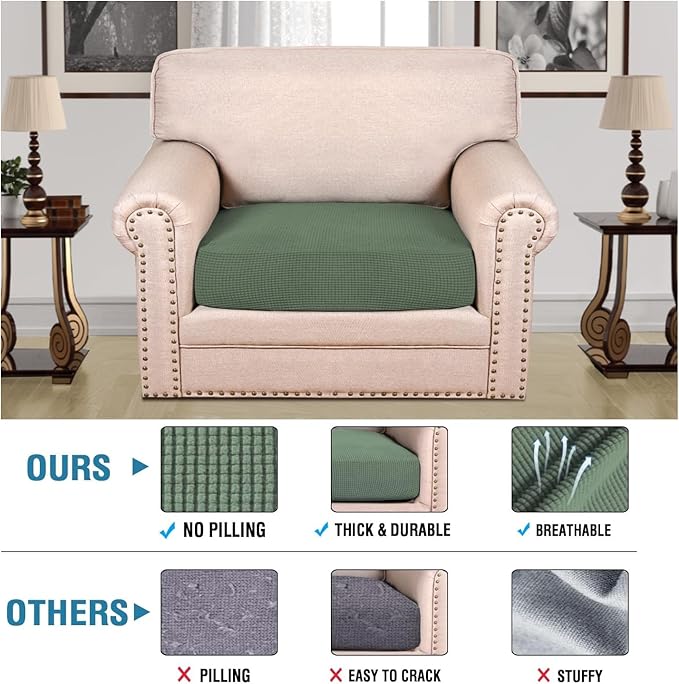 H.VERSAILTEX Super Stretch Individual Seat Cushion Covers Sofa Covers Couch Cushion Covers Slipcover Sets Thick Jacquard Textured Twill Fabric (1 Piece Chair Cushion Cover, Loden Frost)-CasaMuseHome