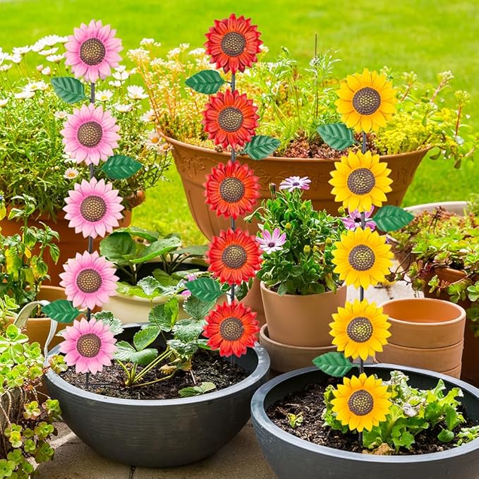 3 Pack Sunflowers Garden Stakes Decor,Metal Yard Art Decorative Garden Stakes,Metal Flowers Spring Garden Decor for Outside,Landscape,Patio(22.6 * 4.7IN)-CasaMuseHome