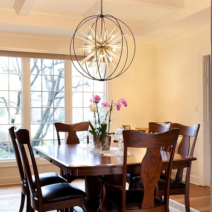 31.5" Black Gold 16-Light Globe Sputnik Chandelier Modern Industrial Adjustable Hanging Ceiling Pendant Light Fixture for Entryway Foyer Stairway Dining Living Room Hallway-CasaMuseHome