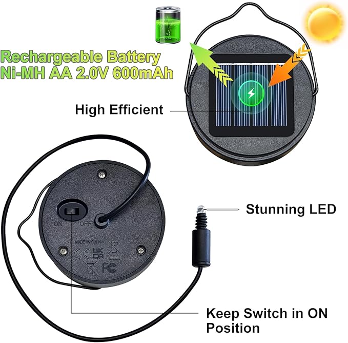 2Pack AA 600Mah Solar Lights Replacement Top for Outdoor Lantern Lights Waterproof for Garden, Yard,DIY Birthday Gifts Decorations-CasaMuseHome