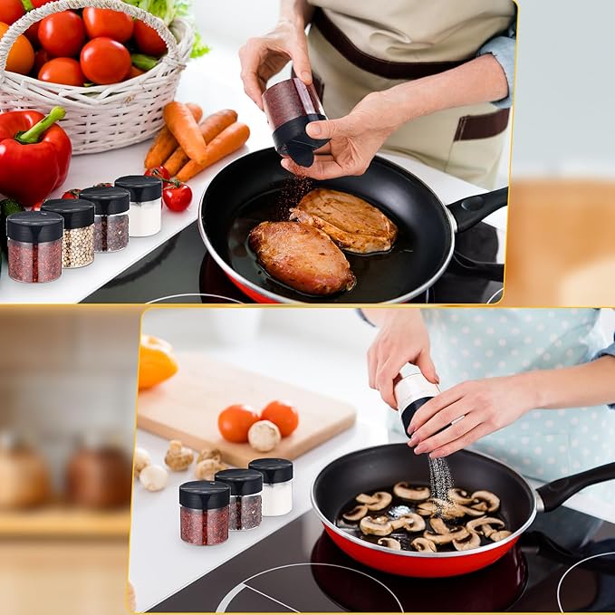 50 Pack 4.7 oz Plastic Spice Jars with Black Cap Empty Clear Plastic Spice Bottle Containers Reusable Seasoning Jars with Shaker Lids for Kitchen Storing and Dispensing Salt Powders-CasaMuseHome