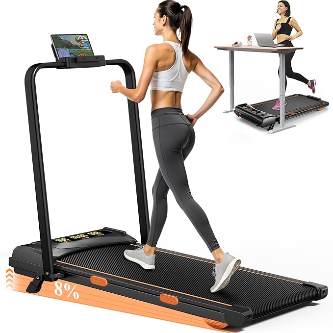 7.8MPH Incline Treadmill for Home, Walking Pad with Handle Bar, Under Desk Compact Treadmill with 350 Lbs Capacity, LED Display & APP, Remote Control, 3.0HP-CasaMuseHome