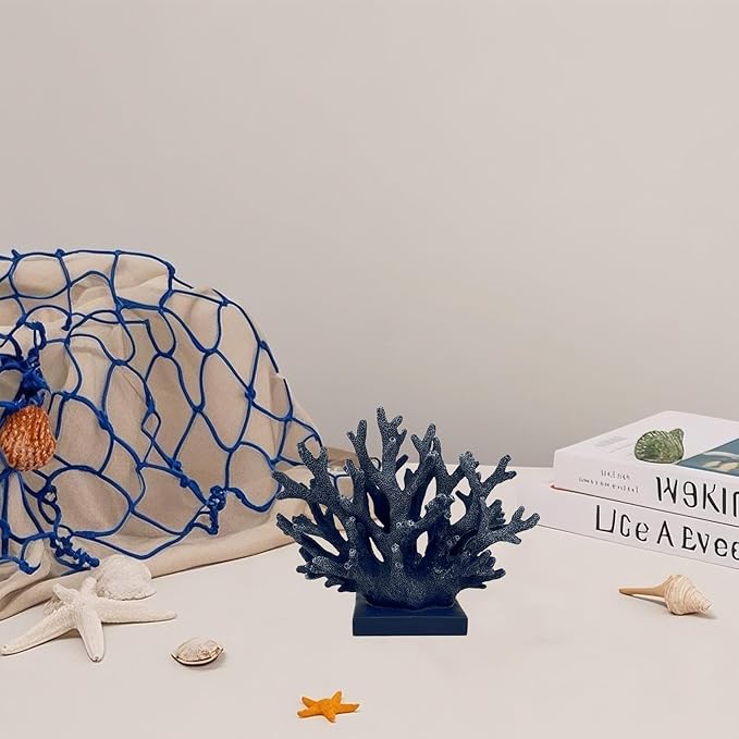 5.8" H Dark Blue Coral Decor - Resin Coral Statue, Nautical Decor for Home, Bedroom, Bathroom, Living Room, Ocean Themed Cabinet Shelf Tabletop Decoration-CasaMuseHome