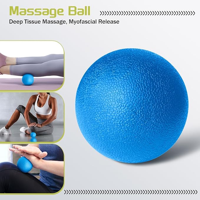 5-in-1 Foam Roller Set, Massage Roller Stick, Massage Ball, Resistance Band for Deep Muscle Massage, Trigger Point Release, Pilates, Yoga (Blue)-CasaMuseHome